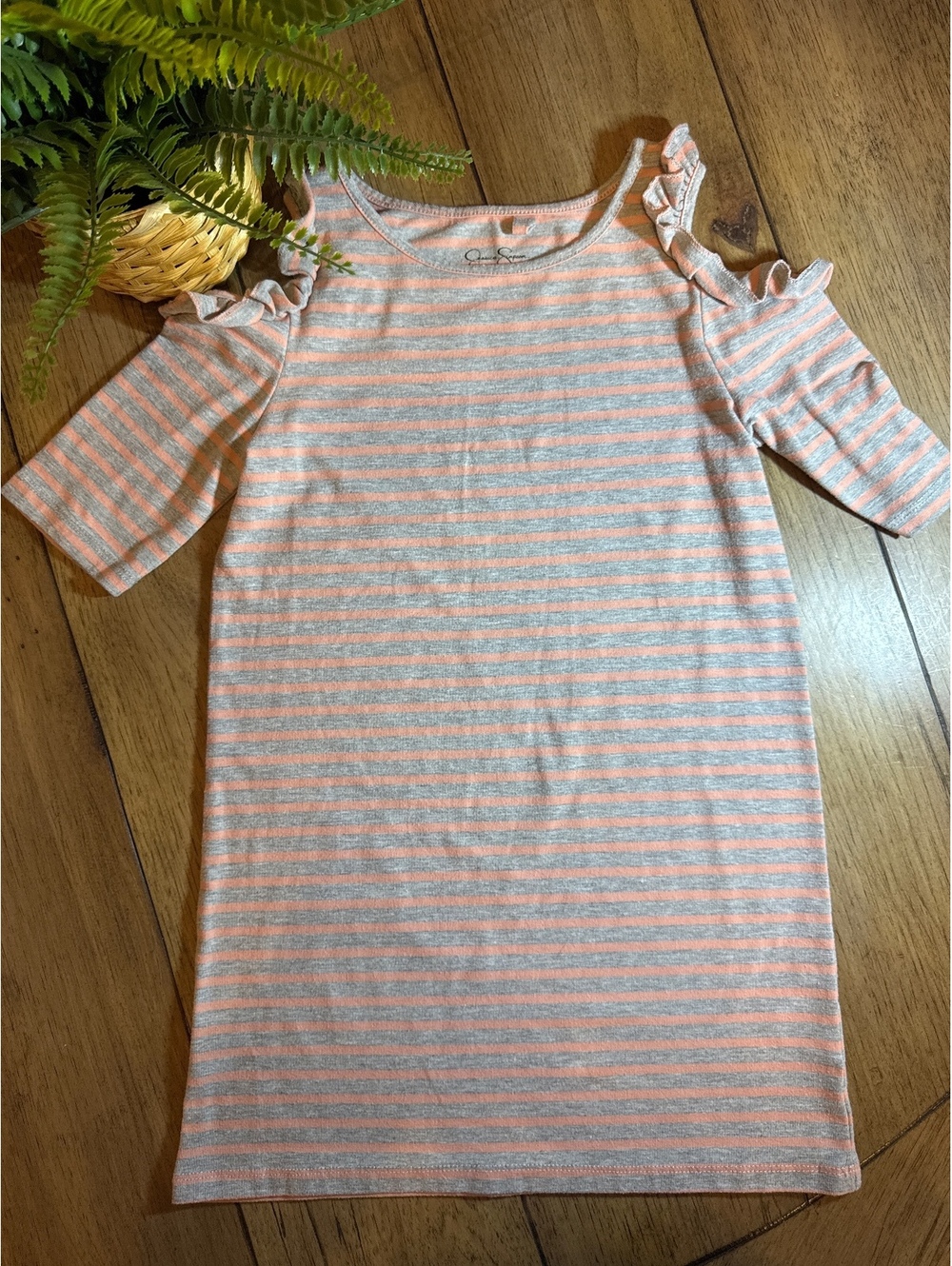 Jessica Simpson Girls Cold Shoulder Striped Dress Gray & Coral Size S
